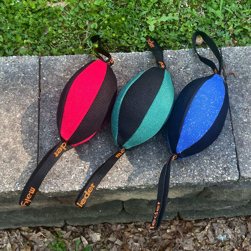 MALY Puppy Tug Football, padded French Linen, with 2 handles, soft