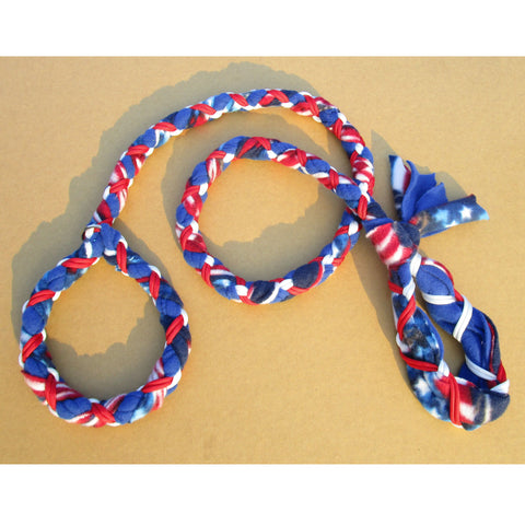 Hand Braided Dog Tug Leash with Slip Collar, Fleece and Paracord for Walking, Agility or Flyball US Flag over Blue with White/Red