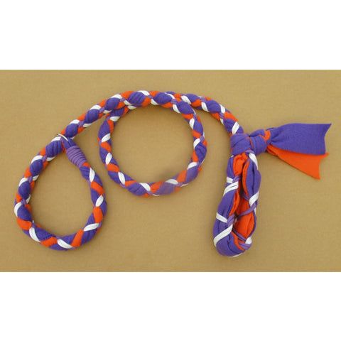 Hand Braided Dog Tug Leash with Slip Collar, Fleece and Paracord for Walking, Agility or Flyball Purple over Orange with White