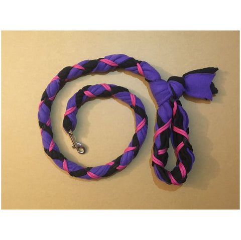 Hand Braided Dog Tug Leash with Clasp, Fleece and Paracord for Walking, Agility or Flyball Purple over Black with Fuchsia