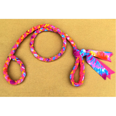 Hand Braided Dog Tug Leash with Slip Collar, Fleece and Paracord for Walking, Agility or Flyball Pink/Purple Tie-Die over Pink with Gold and Pink