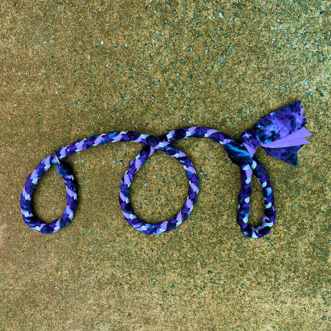 Hand Braided Dog Tug Leash with Slip Collar, Fleece and Paracord for Walking, Agility or Flyball Galaxy over Lavender w Silver