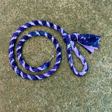 Hand Braided Dog Tug Leash with Clasp, Fleece and Paracord for Walking, Agility or Flyball Galaxy over Lavender w Silver
