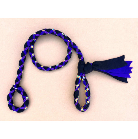 Hand Braided Dog Tug Leash with Slip Collar, Fleece and Paracord for Walking, Agility or Flyball Royal Blue over Black with White/Black