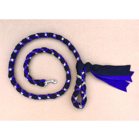 Hand Braided Dog Tug Leash with Clasp, Fleece and Paracord for Walking, Agility or Flyball Royal Blue over Black with White/Black