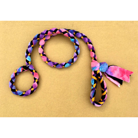 Hand Braided Dog Tug Leash with Slip Collar, Fleece and Paracord for Walking, Agility or Flyball Cotton Candy over Black with Purple and Gold