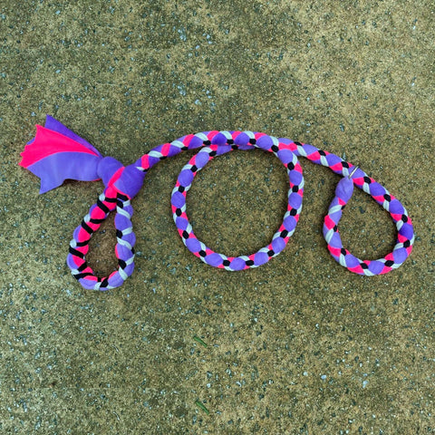 Hand Braided Dog Tug Leash with Slip Collar, Fleece and Paracord for Walking, Agility or Flyball Purple Tie-Dye over Hot Pink w White
