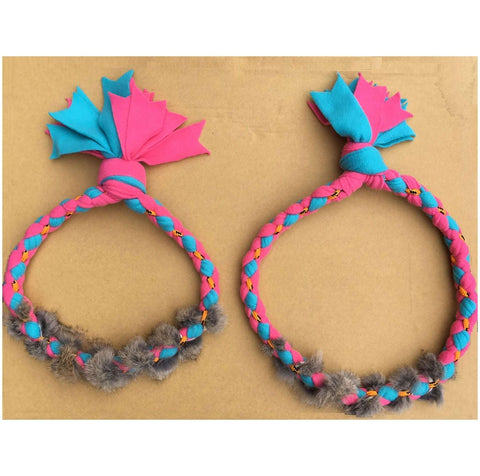 Puppy Ring Tug made of Fleece and Cord with Rabbit Fur, various colors