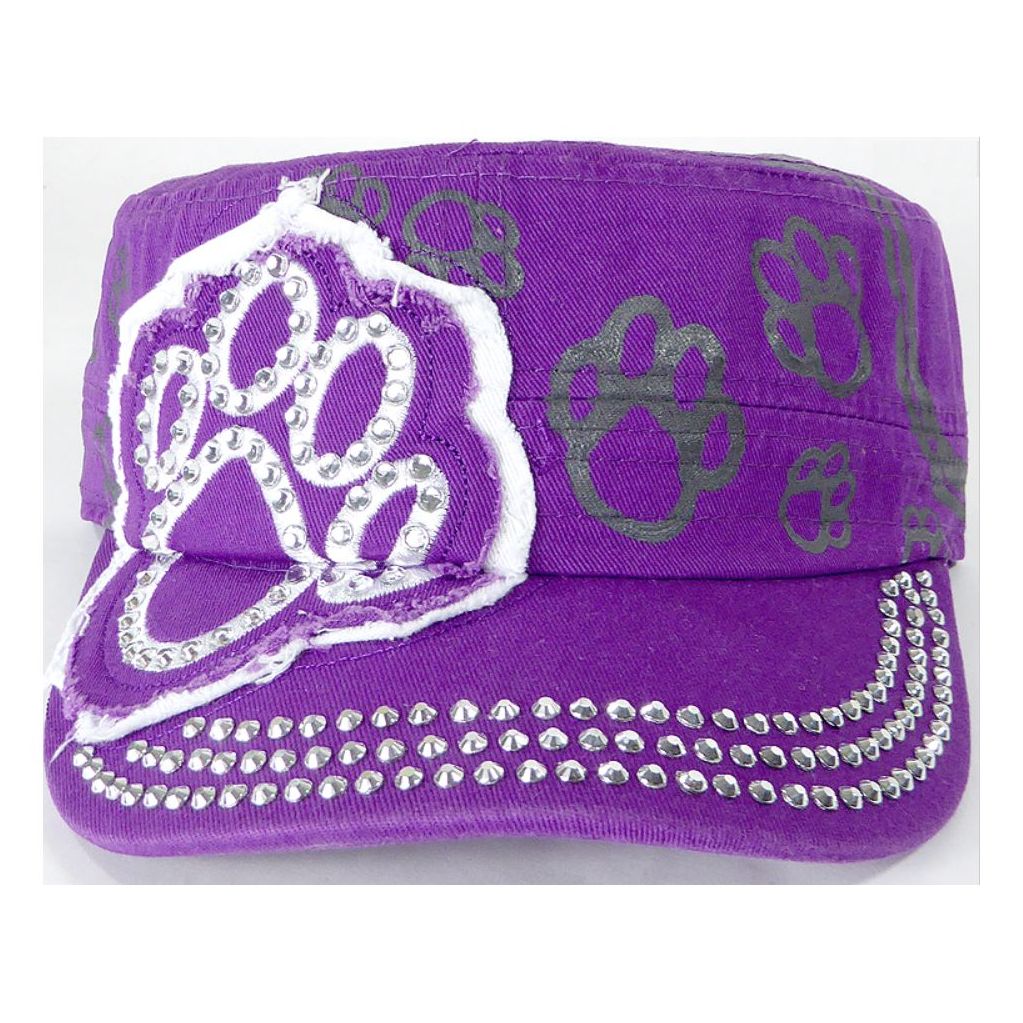 Rhinestone Paw Cadet Hat - Purple
