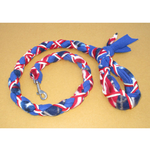 Hand Braided Dog Tug Leash with Clasp, Fleece and Paracord for Walking, Agility or Flyball US Flag over Blue with Red/White