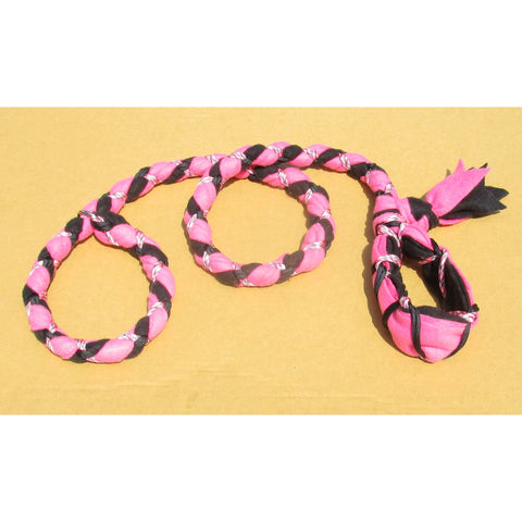 Hand Braided Dog Tug Leash with Slip Collar, Fleece and Paracord for Walking, Agility or Flyball Pink over Black with Pink Camouflage