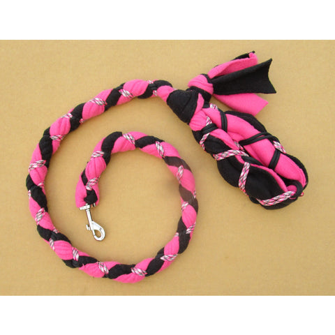 Hand Braided Dog Tug Leash with Clasp, Fleece and Paracord for Walking, Agility or Flyball Pink over Black with Pink Camouflage