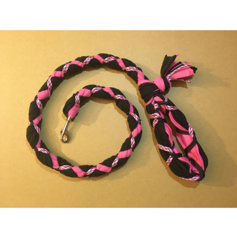 Hand Braided Dog Tug Leash with Clasp, Fleece and Paracord for Walking, Agility or Flyball Black over Pink with Pink Camouflage