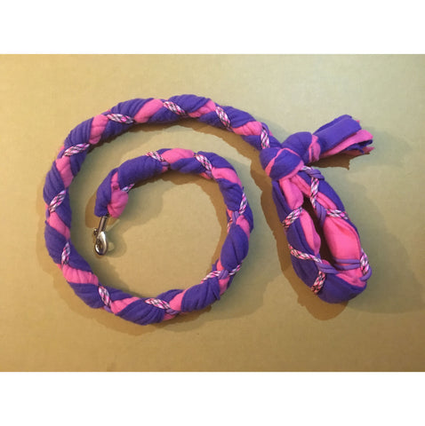 Hand Braided Dog Tug Leash with Clasp, Fleece and Paracord for Walking, Agility or Flyball Purple over Pink with Pink Camouflage