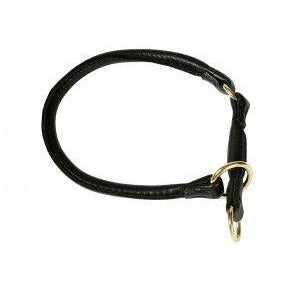 KLIN Round Leather Choke Collar with Stop, Black with Brass Fittings